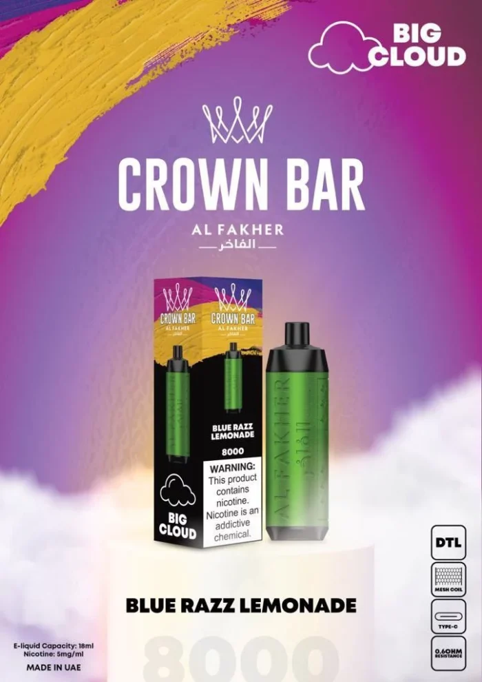 Al Fakher CROWN BAR Disposable Vape 8000 puffs Blue Razz Lemonade