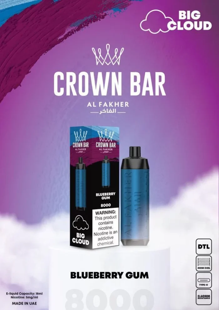 Al Fakher CROWN BAR Disposable Vape 8000 puffs Blueberyy GUM