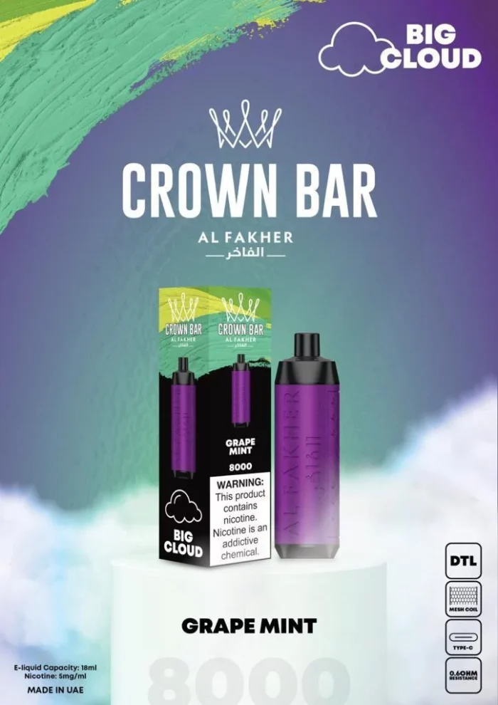 Al Fakher CROWN BAR Disposable Vape 8000 puffs Grape Mint