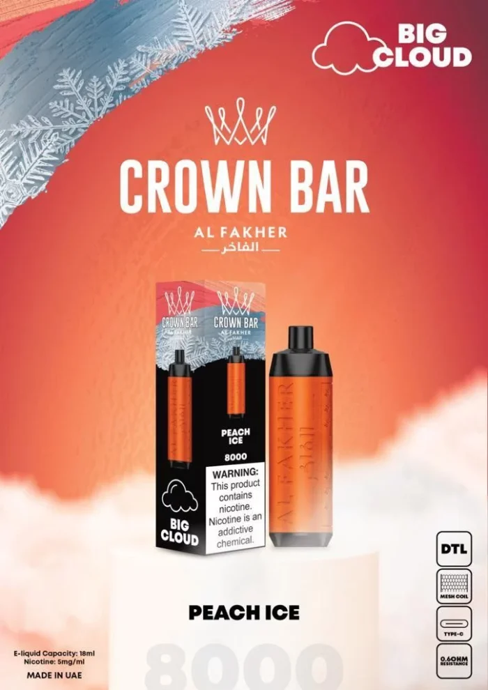 Al Fakher CROWN BAR Disposable Vape 8000 puffs Peach Ice