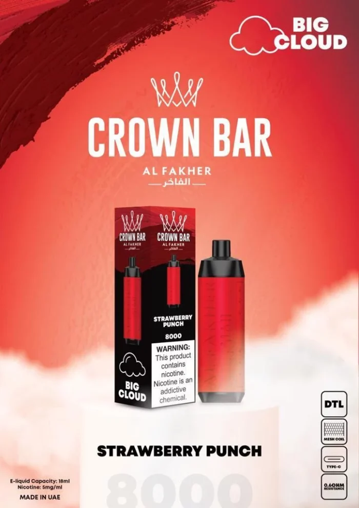 Al Fakher CROWN BAR Disposable Vape 8000 puffs Strawberry Punch