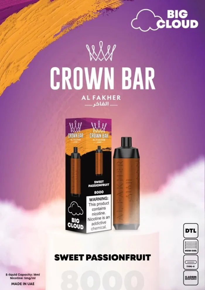 Al Fakher CROWN BAR Disposable Vape 8000 puffs Sweet Passion Fruit