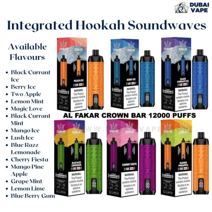Al Fakher Crown Bar 12k Puffs Disposable Vape with Integrated Hookah Soundwaves Al Fakher Crown Bar 12k Puffs Disposable Vape with Integrated Hookah Soundwaves