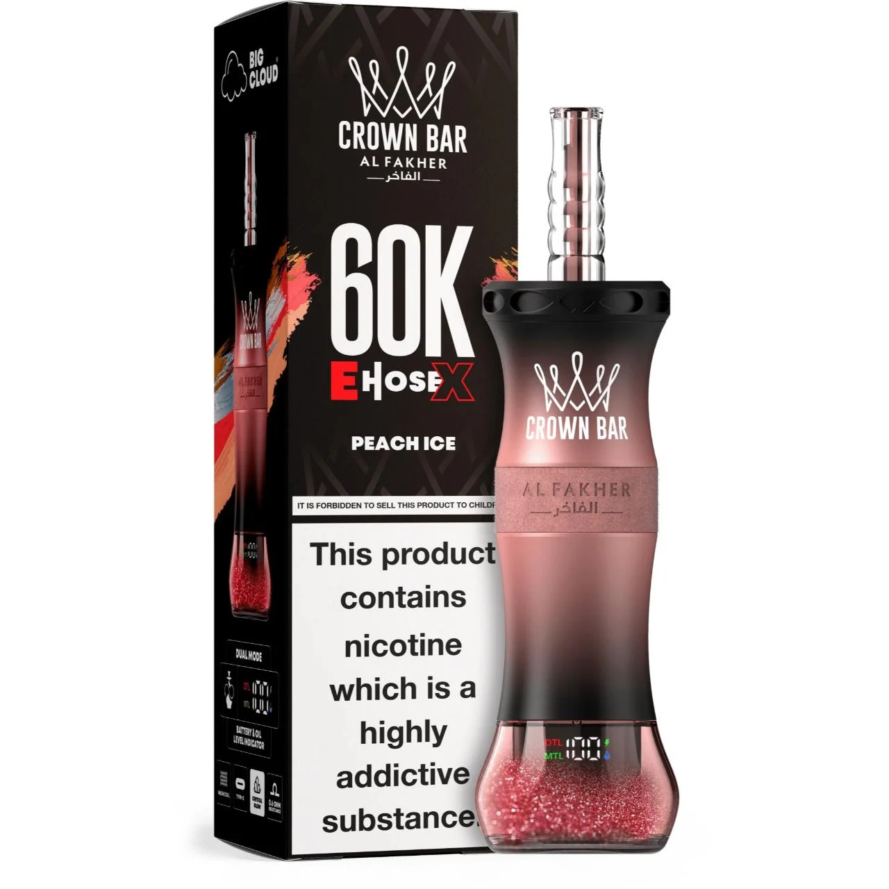 Al_Fakher_Crown_Bar_E_Hose_X_60K_Puff_Disposable_Peach_Ice__43798.1772823294.webp